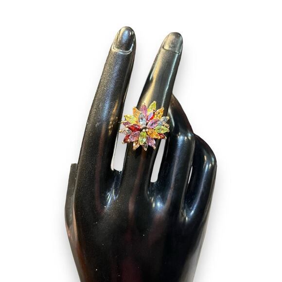 PAJ Sterling Multi Gemstone Flower Cluster Ring Size 8 - Picture 1 of 6
